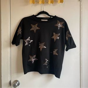 Free Generation Los Angeles sweatshirt black sequin stars short sleeve size s